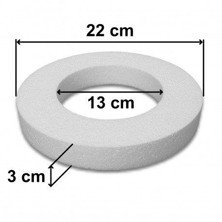 22 / 13 cm méretű, gyűrű alakú hungarocell koszorú alap méretezése.