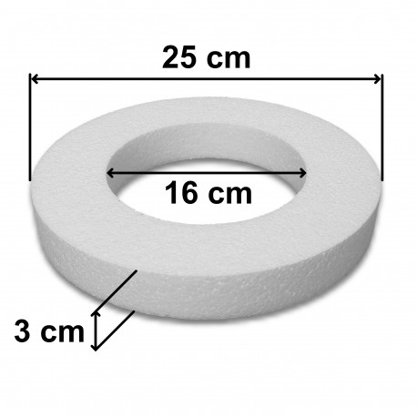 25 / 16 cm méretű, gyűrű alakú hungarocell koszorú alap méretezése.