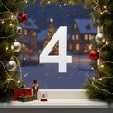 Adventi ablakdekoráció: 4-es hungarocell számjegy (álló) havas, ünnepi ablakdíszletben
