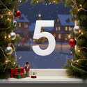 Adventi ablakdekoráció: 5-ös hungarocell számjegy (álló) havas, ünnepi ablakdíszletben
