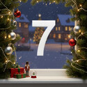 Adventi ablakdekoráció: 7-es hungarocell számjegy (álló) havas, ünnepi ablakdíszletben