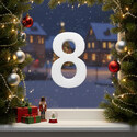 Adventi ablakdekoráció: 8-as hungarocell számjegy (álló) havas, ünnepi ablakdíszletben