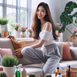 Háztartás Fiatal lány takarít