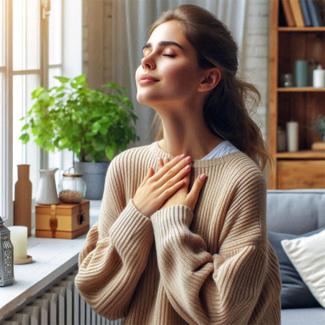 Fiatal lány otthon, kellemes illat