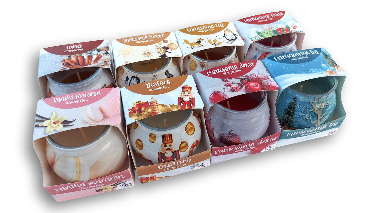 Poharas illatgyertyák - Nyolc féle illat Poharas illatgyertyák